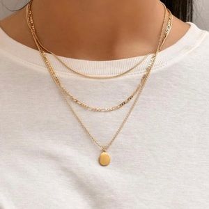 NWT Disc charm layered necklace gold colored